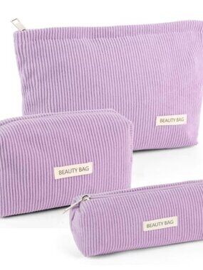 Corduroy Makeup Bag Set 3 Pcs Cosmetic Bags Zipper Travel Toiletry Pouch